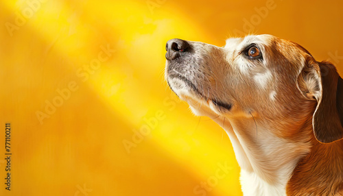 Yellow Delight Beagle: A Beagle enjoying a moment of contentment against a yellow canvas, symbolizing warmth and contentedness.