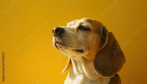 Yellow Delight Beagle: A Beagle enjoying a moment of contentment against a yellow canvas, symbolizing warmth and contentedness.