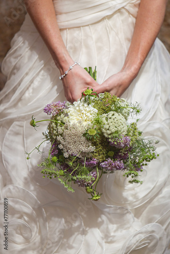 Close up wildflower bridal bouquet