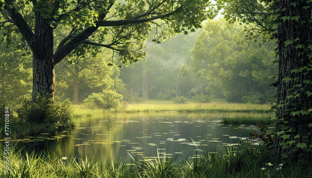Nature's Serenity: A tranquil scene of a secluded forest glade, embodying the peace and beauty of untouched wilderness Nature's Serenity: A tranquil scene of a secluded forest glade, embodying the peace and beauty of untouched wilderness