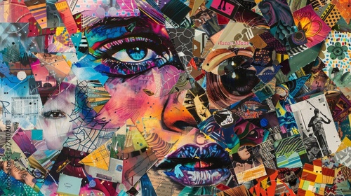 Detailed close-up of a colorful and diverse collage  featuring artistic and creative designs perfect for wallpaper.