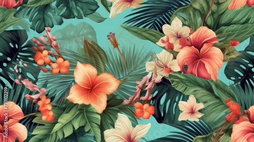 Creative tropical green leaves layout, background. Nature spring concept. Flat lay © artisttop