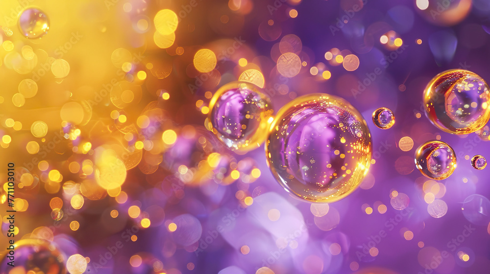 Gold molecule, gold water balloon, purple, yellow molecule essence.