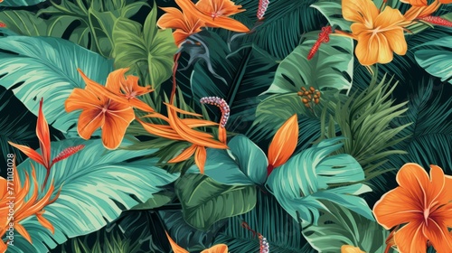 Creative tropical green leaves layout, background. Nature spring concept. Flat lay © artisttop