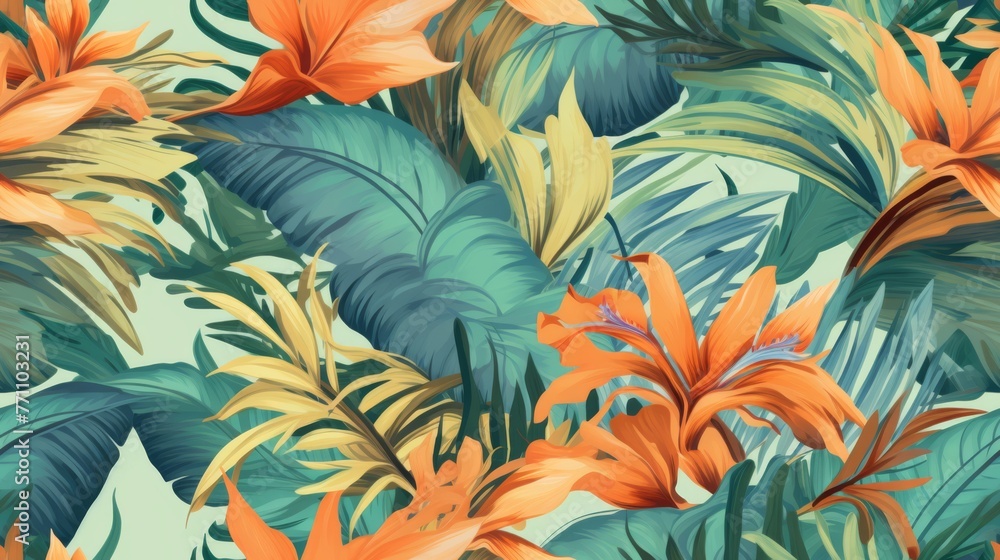 Creative tropical green leaves layout, background. Nature spring concept. Flat lay Creative tropical green leaves layout, background. Nature spring concept. Flat lay