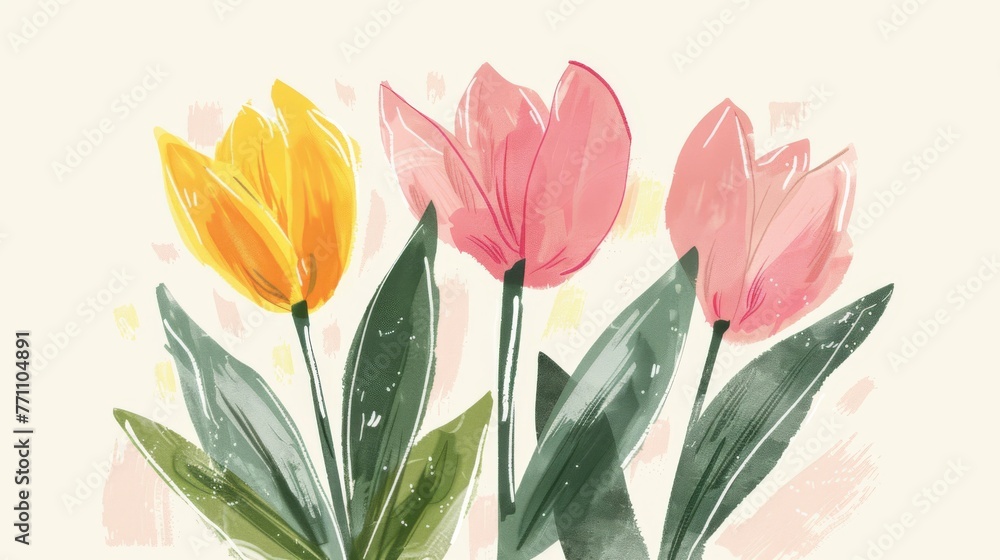 Tulips, oil painting background. Nature background