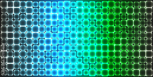 A square metamorphosis. Abstraction. Translucent glowing squares on a green-blue background. Vector EPS 10