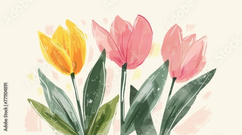 Tulips, oil painting background. Nature background