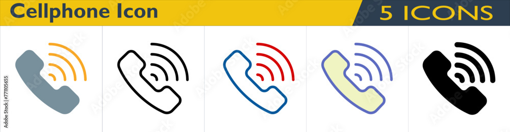 Cellphone icon with 5 styles (outline, color lineal, color outline, solid and color) Cellphone icon with 5 styles (outline, color lineal, color outline, solid and color)