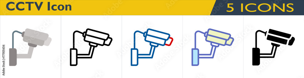 CCTV icon with 5 styles (outline, color lineal, color outline, solid and color) CCTV icon with 5 styles (outline, color lineal, color outline, solid and color)