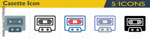 Cassette icon with 5 styles (outline, color lineal, color outline, solid and color)