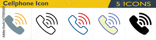 Cellphone icon with 5 styles (outline, color lineal, color outline, solid and color)