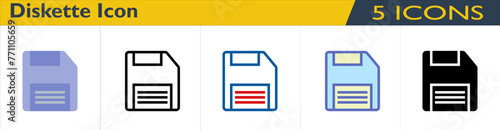 Diskette icon with 5 styles (outline, color lineal, color outline, solid and color)