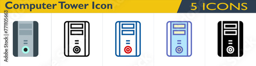 Computer Tower icon with 5 styles (outline, color lineal, color outline, solid and color)
