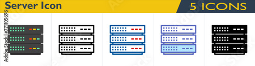 Server icon with 5 styles (outline, color lineal, color outline, solid and color)
