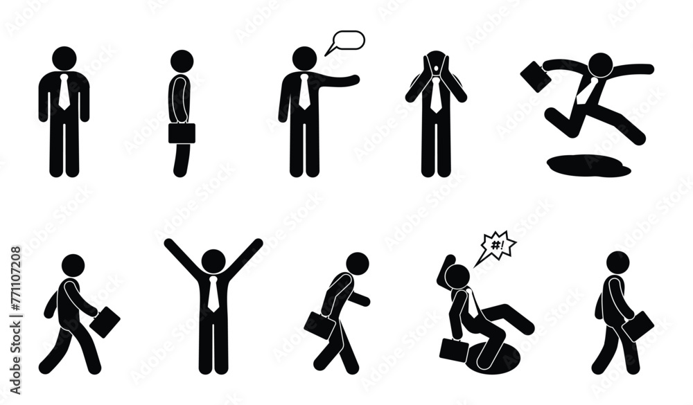 business icons set, stick figure, people isolated, businessman silhouettes business icons set, stick figure, people isolated, businessman silhouettes
