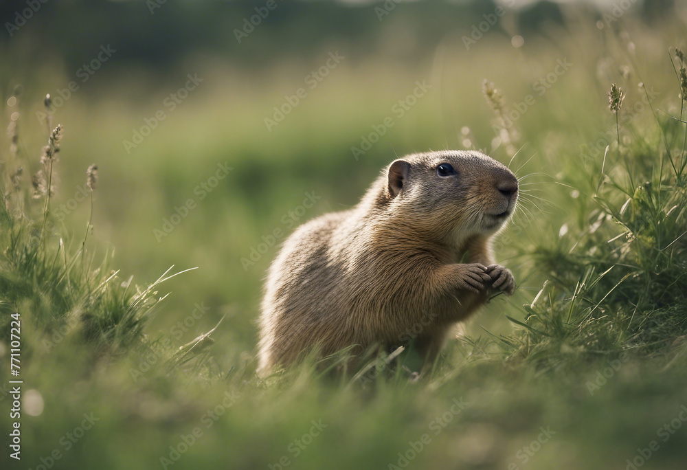 Mountain Caucasian Gopher or Spermophilus musicus in grass in Russia Mountain Caucasian Gopher or Spermophilus musicus in grass in Russia
