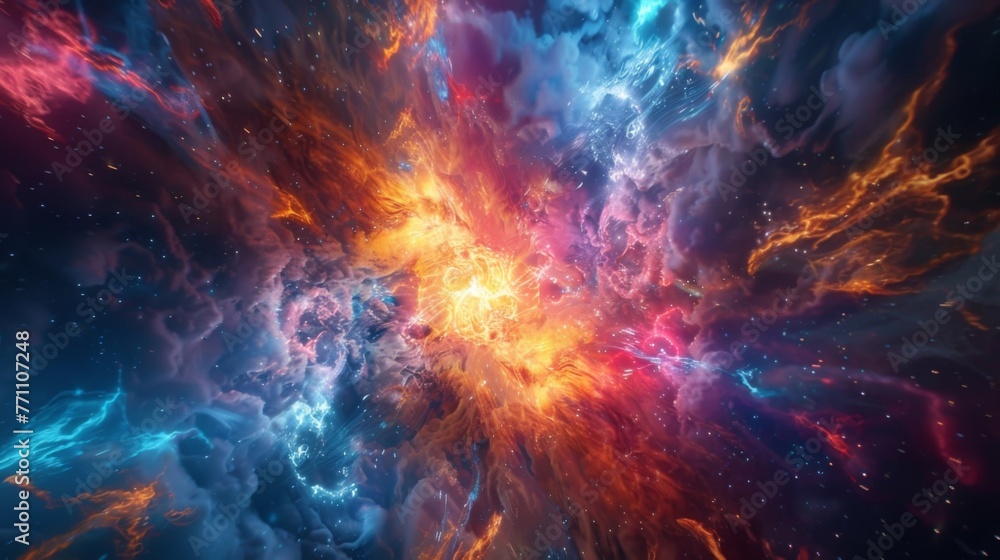 A colorful explosion fills the screen created by the pulsating energy of electric plasma arcs.
