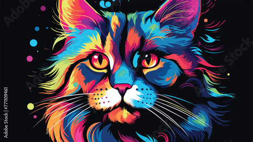 Abstract cat portrait colors vector illustration fl