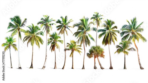 Tropical serenity  A collection of coconut palm trees  standing tall and isolated against a canvas of purity