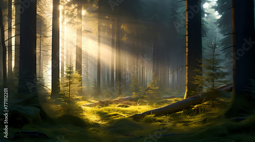 Natural woods illuminated by sunlight © jiejie