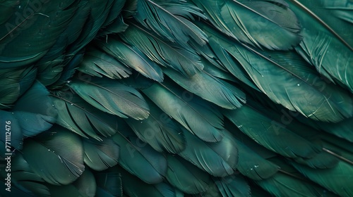 A vintage viridian color trend is showcased in this beautiful dark green feather texture background, providing a unique backdrop © Orxan