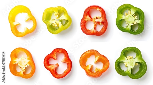 Sliced Red  Yellow  Green Sweet pepper on white background