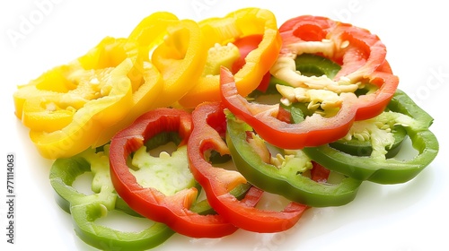 Sliced Red, Yellow, Green Sweet pepper on white background