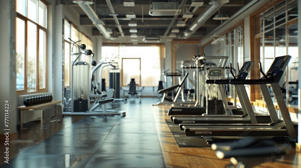 Modern clean a fitness sport center indoor building view. AI generated image