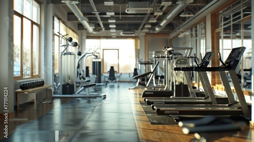 Modern clean a fitness sport center indoor building view. AI generated image