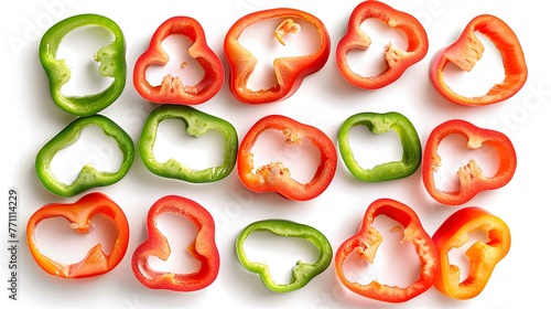 Sliced Red, Yellow, Green Sweet pepper on white background