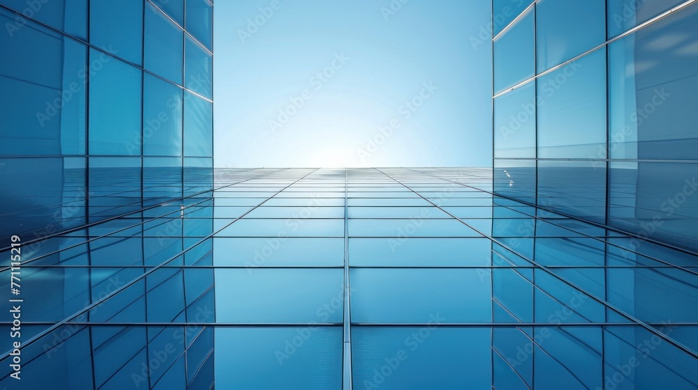 empty glass floor of modern office building and blue sky empty glass floor of modern office building and blue sky
