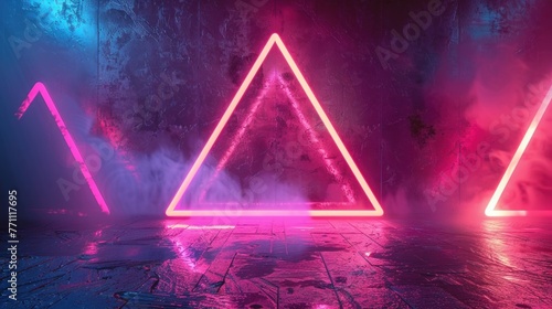  Cool geometric triangular figure in a neon laser light - great for backgrounds and wallpapers
