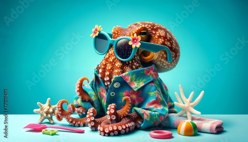 octopus, animal, funny, summer, tropical, beach, zoo, copy space, illustration
