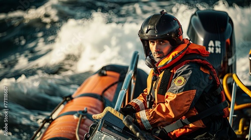 Personal fire safety team on patrol boat