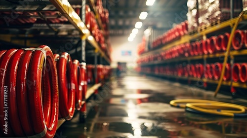 firehose inside the storage facility. Equipment for fire safety and safety photo