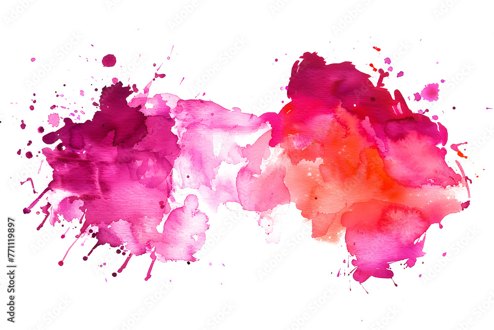 Vibrant magenta and coral watercolor paint splashes on white background.