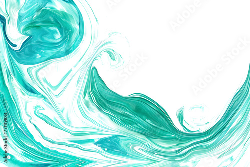 Abstract turquoise and seafoam green watercolor swirl on white background.