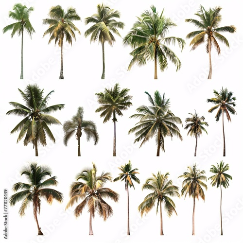 Tropical serenity  A collection of coconut palm trees  standing tall and isolated against a canvas of purity