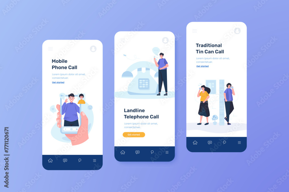 Illustration of phone call communication media onboard mobile ui template Illustration of phone call communication media onboard mobile ui template