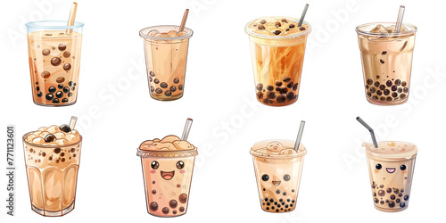 bubble milk tea png cartoon mockup in 3d without backoground for decoration. photo
