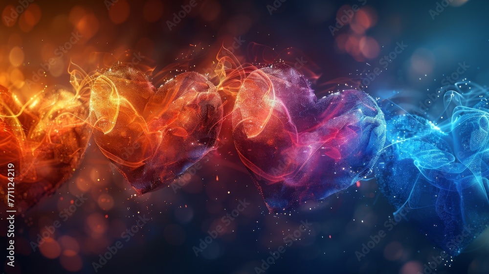 An abstract illustration of interconnected hearts pulsing in unison representing the idea of connections and relationships being the universal pulse of life.