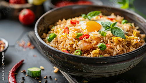 Savory Fried Rice with Vegetables, Egg and Shrimp, Garnished with Green Onions, Perfect for a Delicious and Nutritious Asian-Inspired Meal