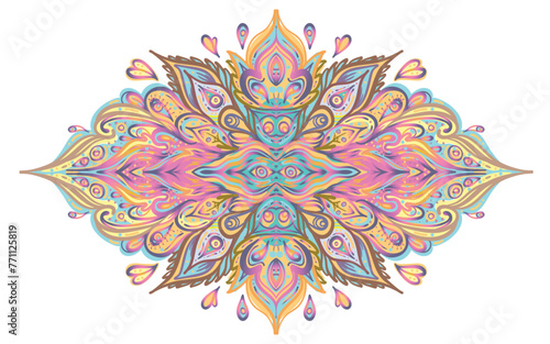 Vector ornamental Lotus floral design, ethnic art, patterned Indian paisley. ...