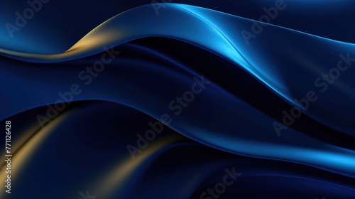 abstract blue wavy background with gold line wave , Generative AI photo