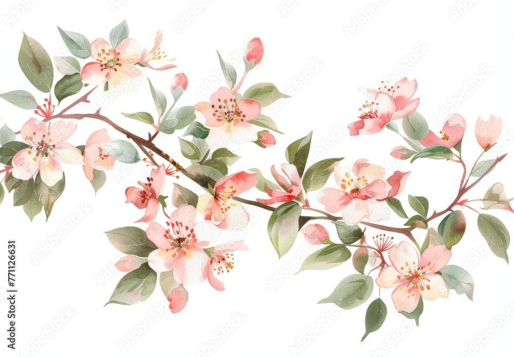 Obraz premium Springtime Florals: foral clip art depicting blooming flowers, budding branches, and fresh foliage