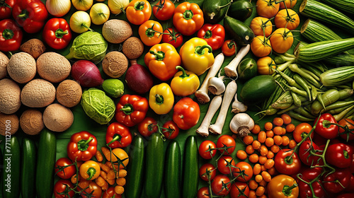 Composition with assorted organic vegetables. Food background. Top view.
