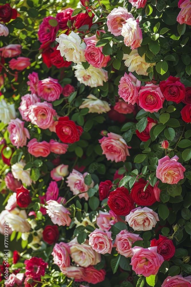 A Lush Garden Trellis Enveloped in a Cascade of Blooming Climbing Roses, Signaling the Arrival of Spring A Lush Garden Trellis Enveloped in a Cascade of Blooming Climbing Roses, Signaling the Arrival of Spring