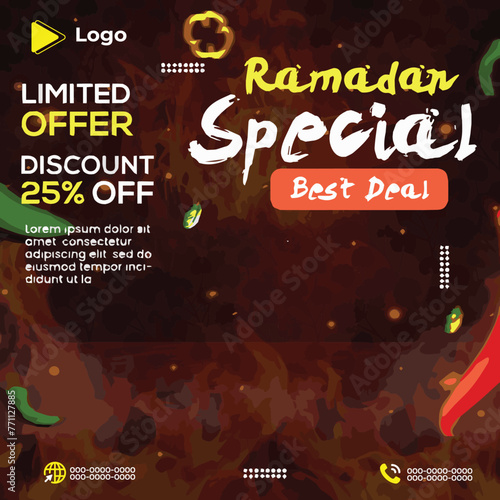 Ramadan kareem special food deal instagram and social media post and banner template | Ramadan kareem holiday of islamic with mosque background photo