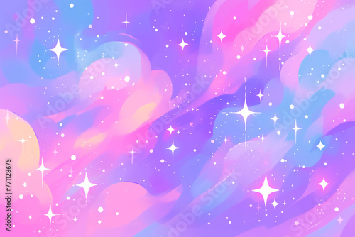 キラキラの星とカラフルな雲のパステルカラードリームの背景